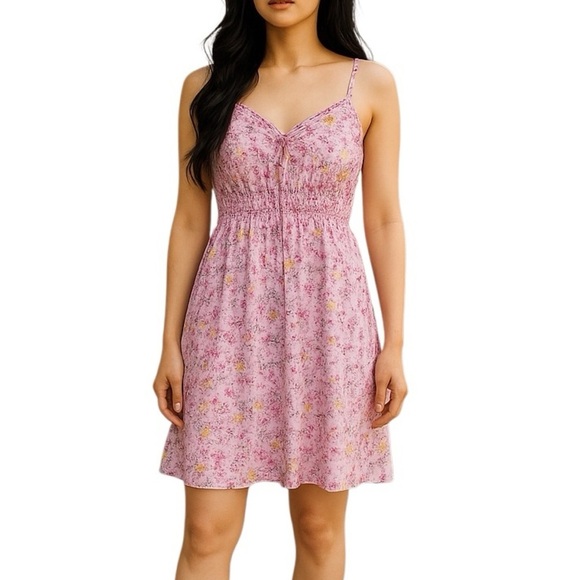Tristan strappy floral mini dress, 12, smocked, ruffled skirt, pinks, Feminine - Picture 1 of 9